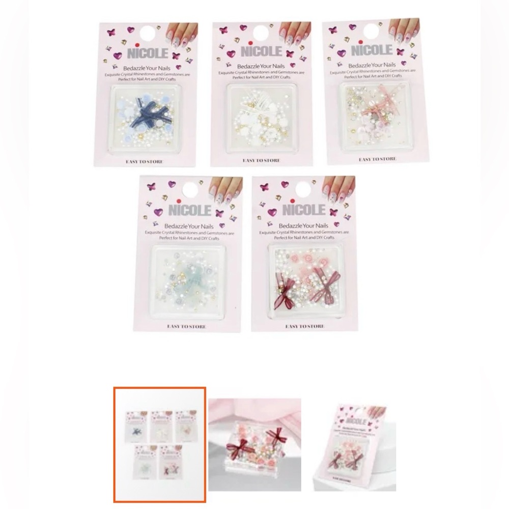 Clear Square Embellished Nail Art Box with Pink Roses & Burgundy Bows